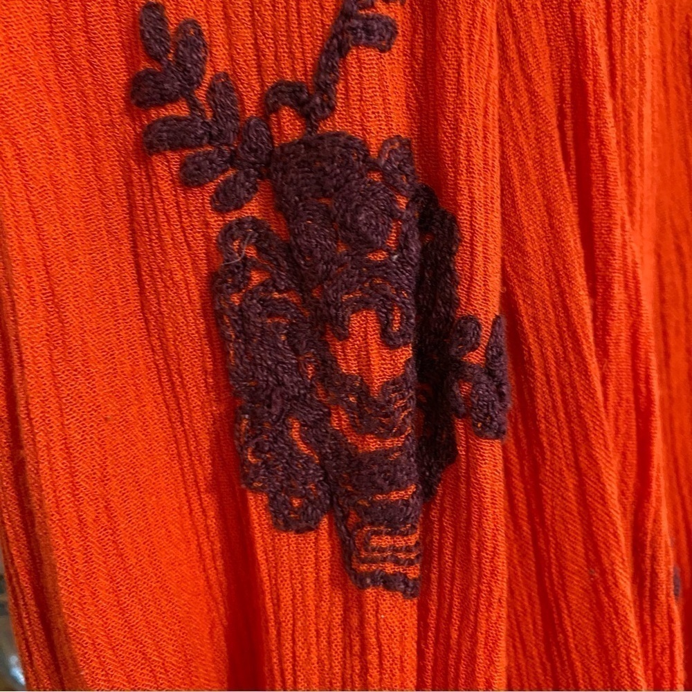 Free People Red Embroidered Austin V-neck Long Sleeve Mini Dress XS - Picture 9 of 15